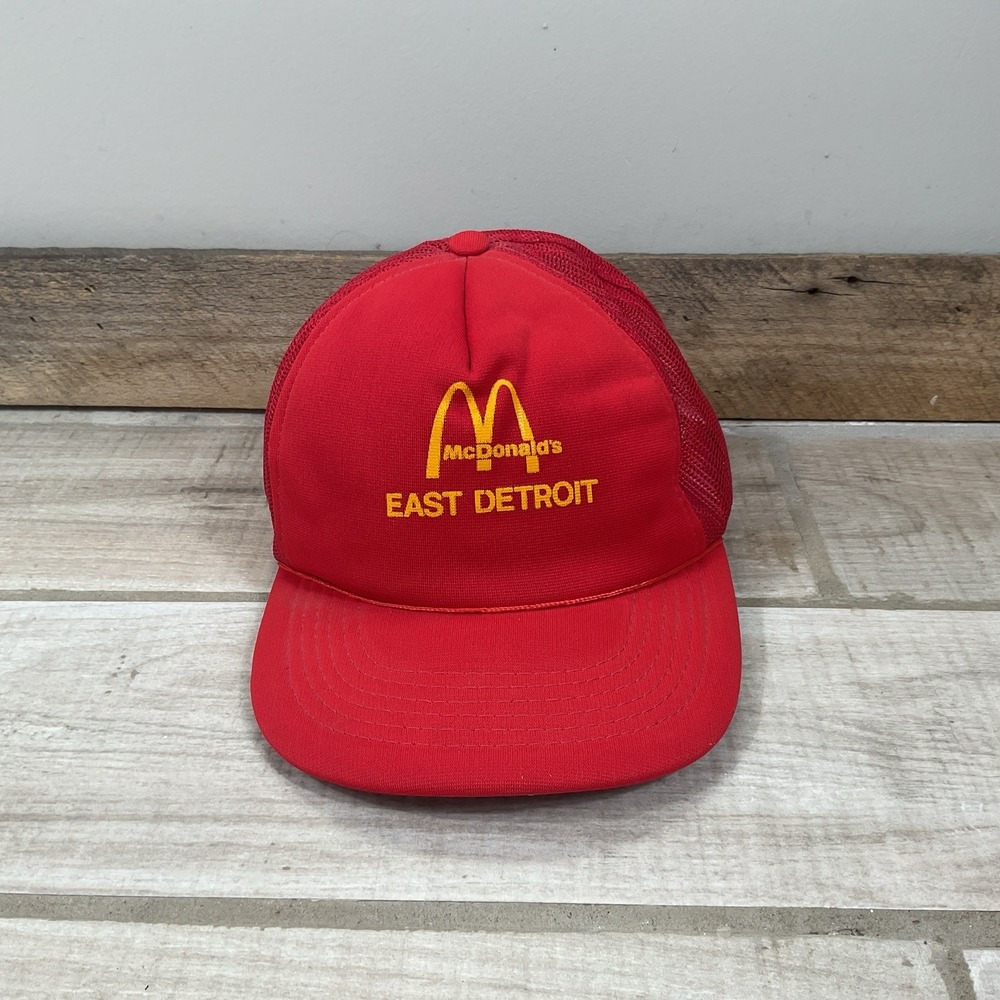 Vtg New Era McDonalds Wide Brim Snapback Hat‎  Dupont Visor Red Detroit